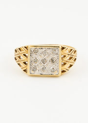 Vintage Men's 0.10tcw Diamond Crosshatch Pattern Signet Ring 9ct Gold