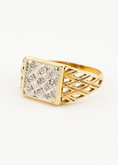 Vintage Men's 0.10tcw Diamond Crosshatch Pattern Signet Ring 9ct Gold