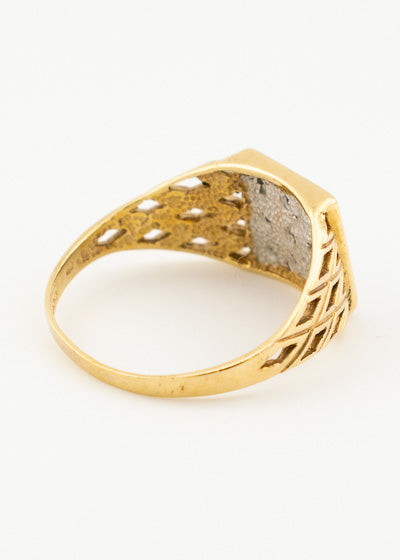 Vintage Men's 0.10tcw Diamond Crosshatch Pattern Signet Ring 9ct Gold