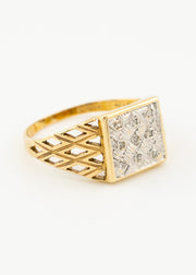 Vintage Men's 0.10tcw Diamond Crosshatch Pattern Signet Ring 9ct Gold
