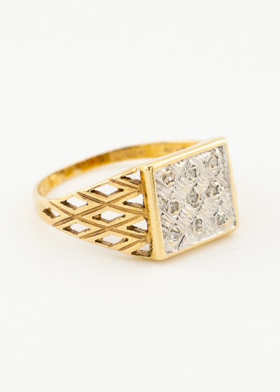 Vintage Men's 0.10tcw Diamond Crosshatch Pattern Signet Ring 9ct Gold