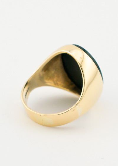 Large Gents Vintage Oval Bloodstone Flat Cabochon Signet Ring 9ct Gold