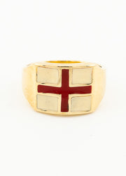 Vintage Heavy Mens England Flag Enamelled Signet Ring 9ct Gold