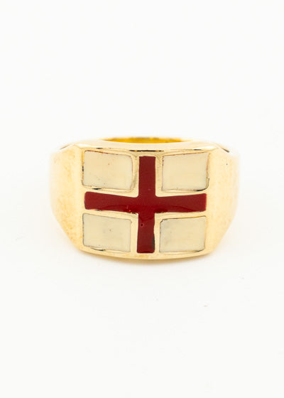 Vintage Heavy Mens England Flag Enamelled Signet Ring 9ct Gold