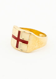 Vintage Heavy Mens England Flag Enamelled Signet Ring 9ct Gold