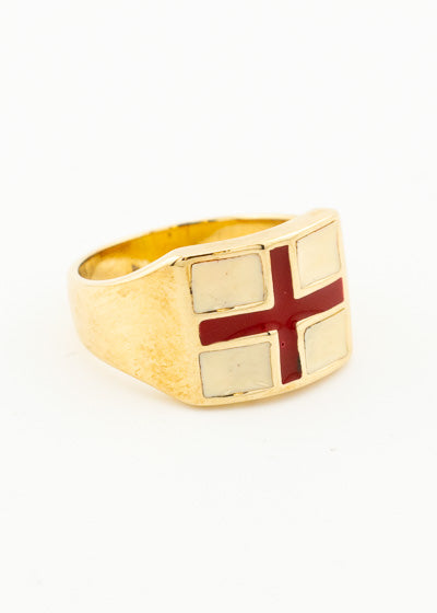 Vintage Heavy Mens England Flag Enamelled Signet Ring 9ct Gold
