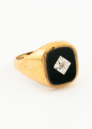 Vintage Diamond & Onyx Mens Signet Ring 9ct Gold