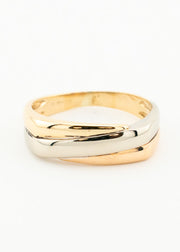 Tri-Colour Overlapping Band Ring 9ct Yellow, White, Rose Gold