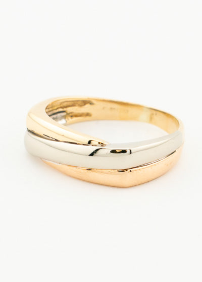 Tri-Colour Overlapping Band Ring 9ct Yellow, White, Rose Gold
