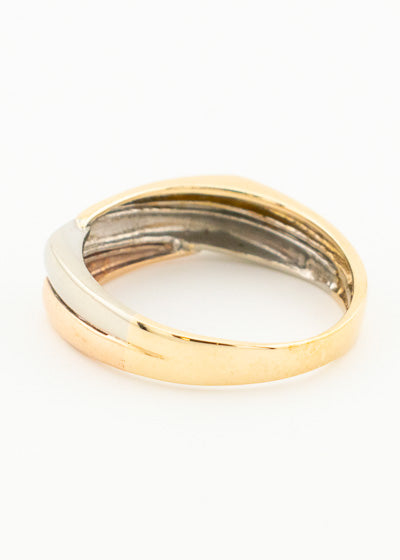 Tri-Colour Overlapping Band Ring 9ct Yellow, White, Rose Gold