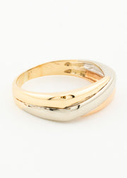 Tri-Colour Overlapping Band Ring 9ct Yellow, White, Rose Gold