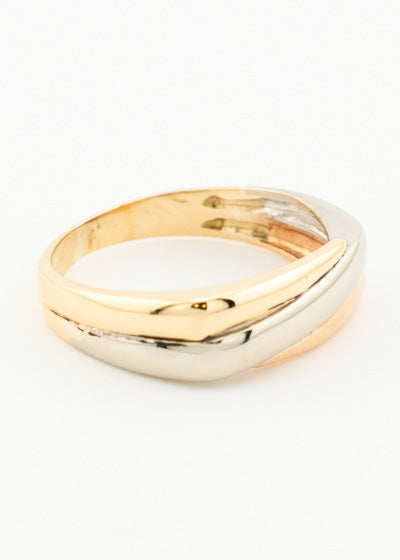 Tri-Colour Overlapping Band Ring 9ct Yellow, White, Rose Gold